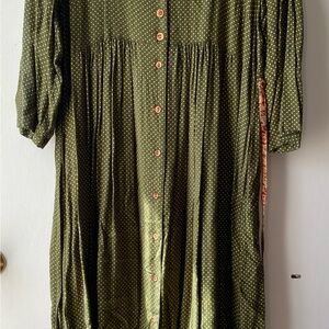 April Cornell Olive Green Long Sleeve Dress